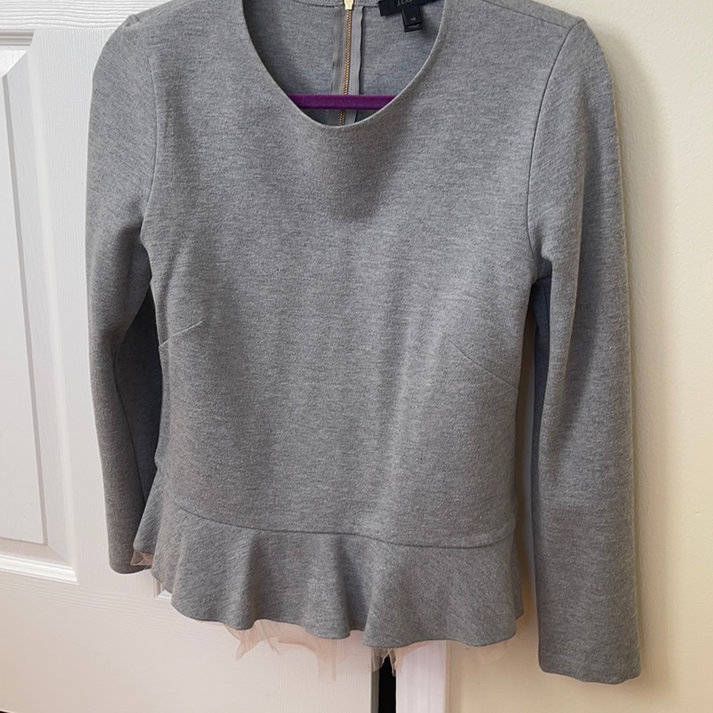 J CREW Tulle Ruffle Hem Gray Top Shirt